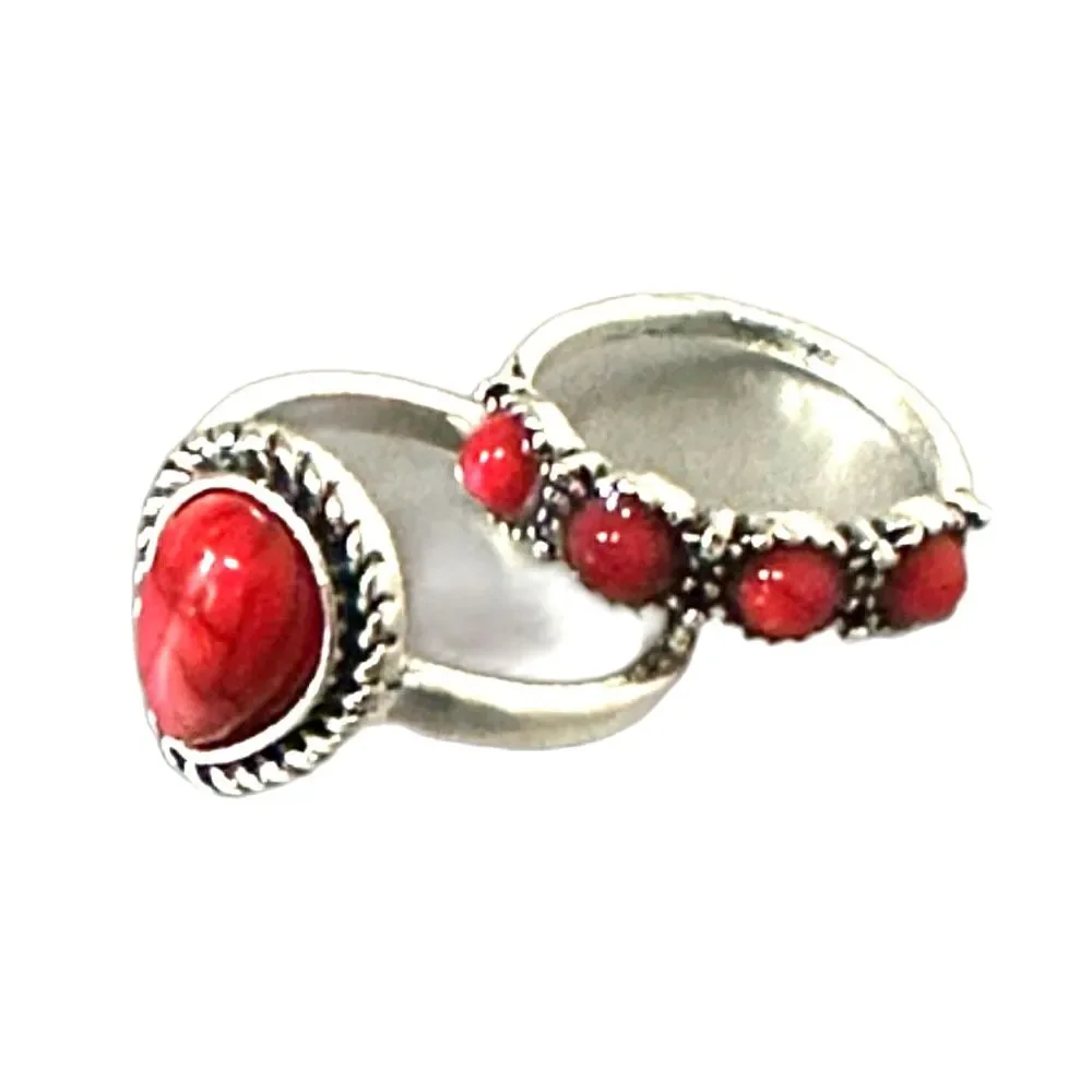 Beautiful (Silver Color ) Faux Agate 2 Fashion Ring Size: 5 & 5.5